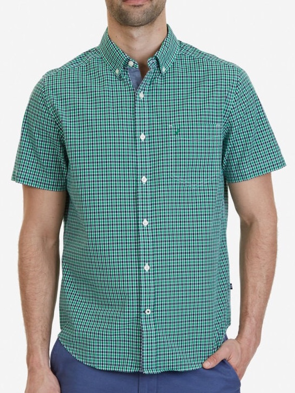 Brand New-Nautica Classic Fit Wrinkle-Resistant Plaid Short-Sleeve Shirt
